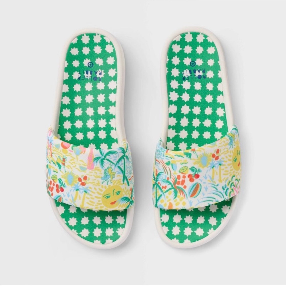 Roller Rabbit Star Patterned Green and White Slip… - image 1